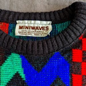 80’s Vintage Miniwaves Acrylic Sweater Checkered Multicolored Retro Boys Medium